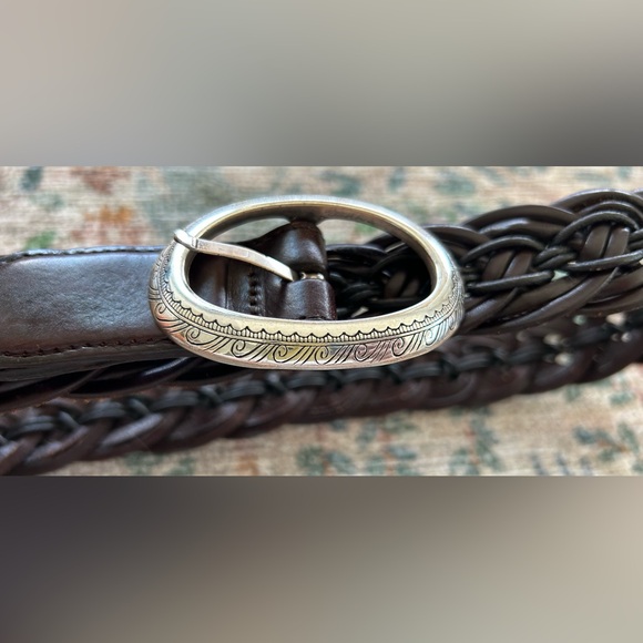 Brighton Ladies Brown Leather Bangkok Weaver Belt, Silver Engraved Buckle - Picture 3 of 13